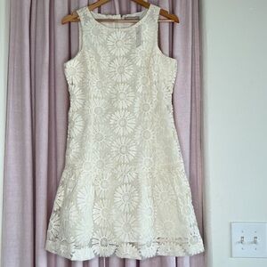 NWT Banana Republic Sunflower ivory Embroidered Fit Flare Dress 10 Romantic